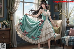 A woman in a dress and hat posing for a picture.