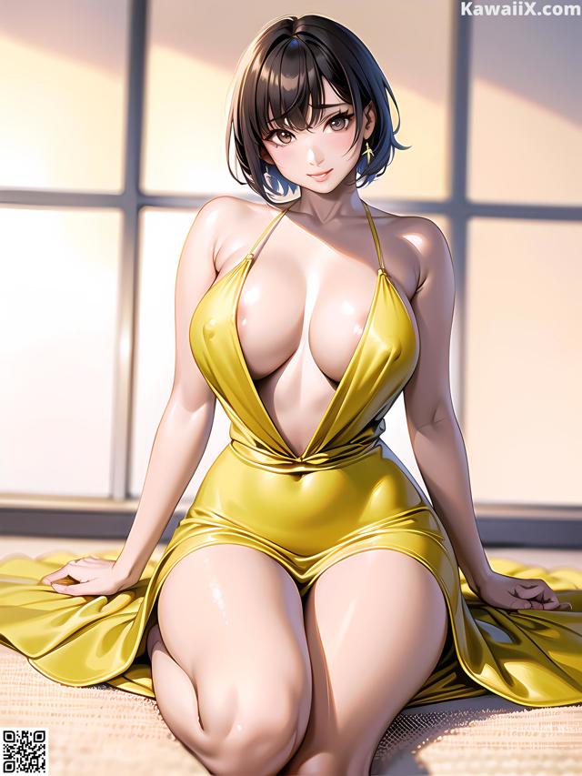 Hentai - 华彩繁花 Set 2 20230602 Part 27 No.2a6103 A woman in a yellow dress sitting on a bed.