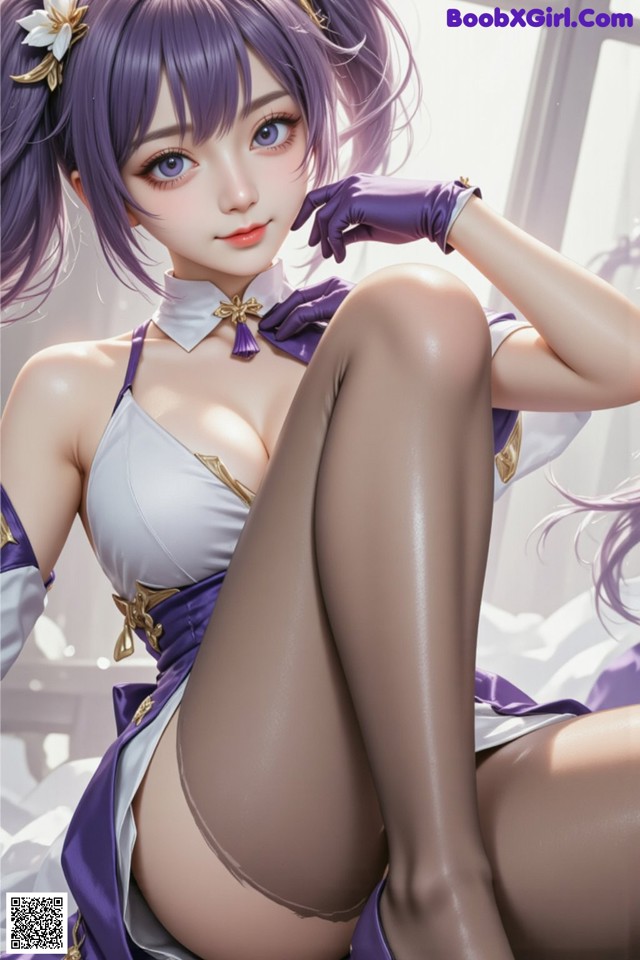 Hentai - Sovereign of Lightning in Exquisite Garb Set.1 20250125 Part 3 No.8a3c54 A woman in a purple and white outfit sitting on a bed.