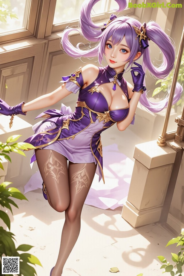 Hentai - Sovereign of Lightning in Exquisite Garb Set.1 20250125 Part 3 No.8a3c54 A woman in a purple dress and purple gloves posing for a picture.