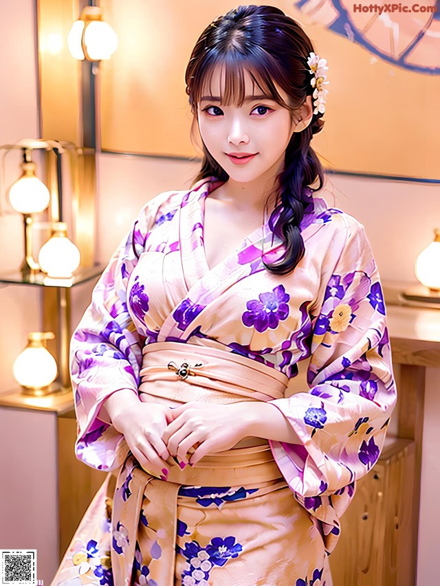 A woman in a kimono posing for a picture.