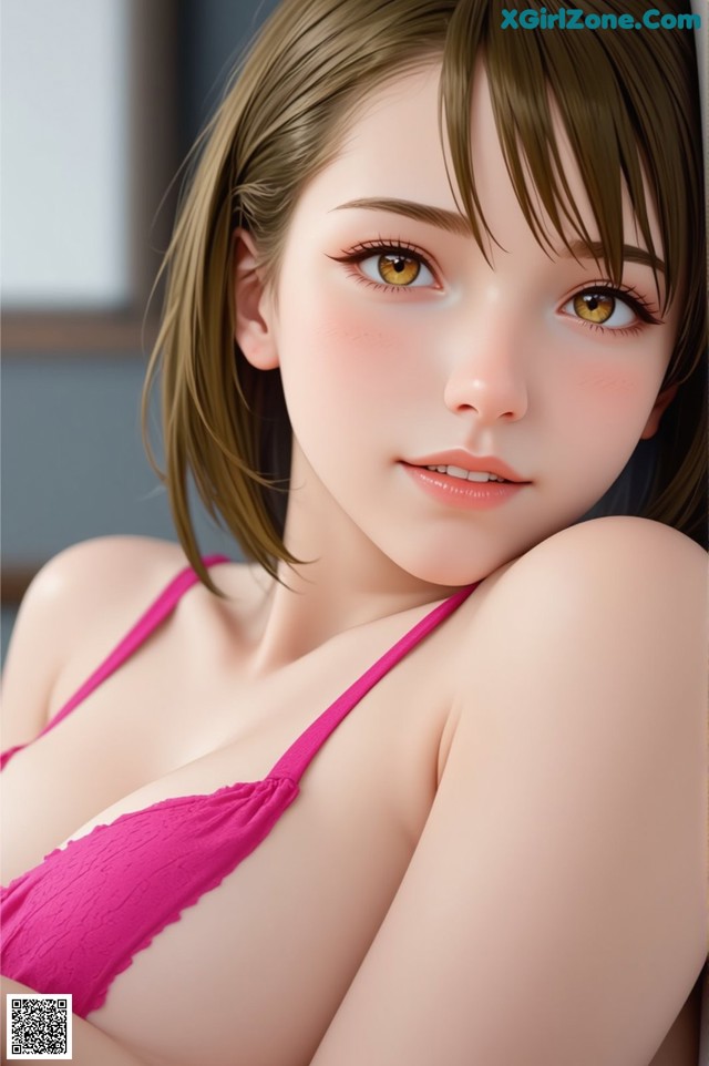 A 3D rendering of a woman in a pink bra.