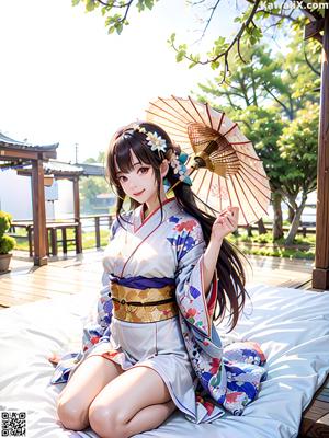 A woman in a kimono posing for a picture.