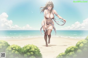 Anime girl with big tits posing in a red lingerie.