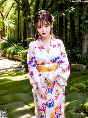 A woman in a kimono posing for the camera.